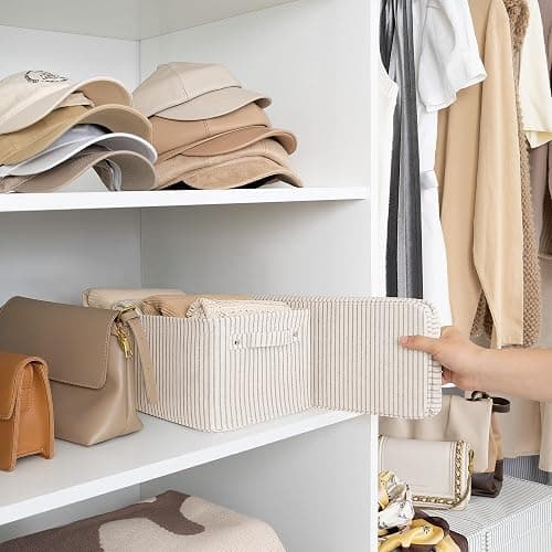 StorageWorks Narrow Storage Bins, Small Basket for Bathroom, Closet and Shelves, Fabric Organizer with Handles, Toilet Paper Storage, Khaki Stripes, 2-Pack thumbnail 7