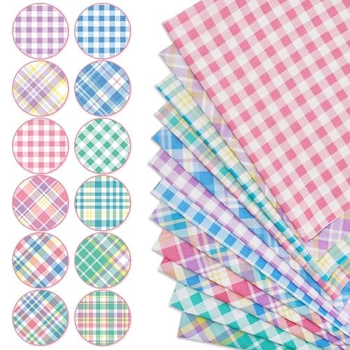 Whaline 12 Pcs Plaid Pastel Cotton Fabric Bundles 10 x 10 Inch Purple Green Pink Blue Plaid Fabric Square Buffalo Plaid Quilting Patchwork for Spring DIY Craft Home Party Decor thumbnail 3