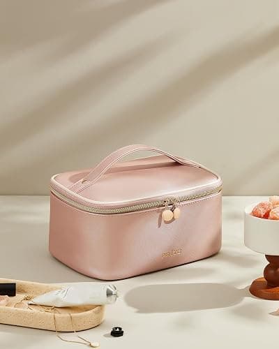 Prite Makeup Bag, Large Capacity Portable Travel Cosmetic Bag, Waterproof Makeup Organizer for Women with Handle and Divider (002 Pearl Pink) thumbnail 2
