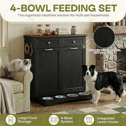 Furnaza Dog Food Storage Cabinet for Dogs & Cats,Pet Feeding Station with 4 Bowls, Tilt-Out Dog Feeding Station, Pet Storage for Kitchen, Living Room thumbnail 7