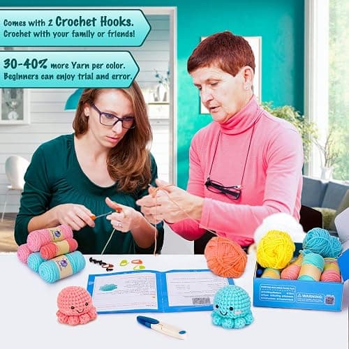 Crochetta Crochet Kit for Beginners, Amigurumi Crocheting Animals Kits w Step-by-Step Video Tutorials, Knitting Starter Pack for Adults and Kids, Jumbo 2 Octopus Familly (40%+ Yarn Content) thumbnail 5