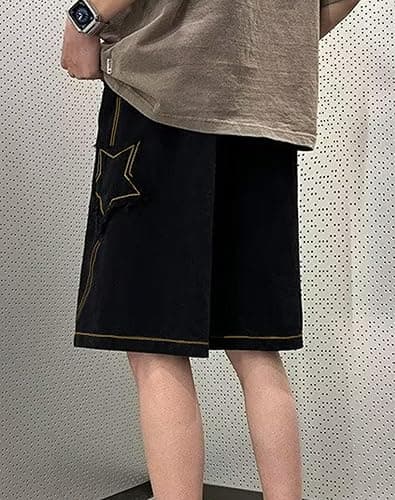 Sunidol Women's Y2K Star Denim Shorts Elastic Waist Summer Casual Loose Straight Baggy Jeans Shorts Jorts with Pockets thumbnail 5