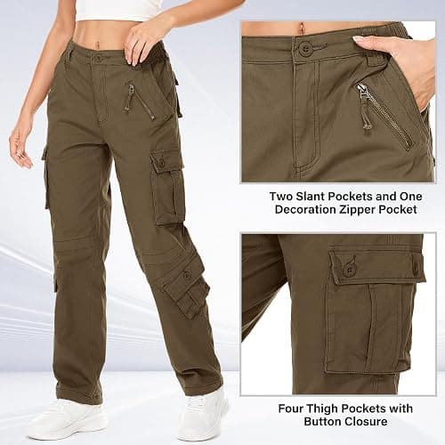 Jawtut Womens Cargo Pants Army Combat Work Pants with 8 Pockets Casual Cotton Ripstop Construction Pants thumbnail 2