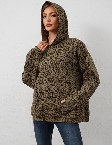 TERIVEEK Women Leopard Hoodies Oversized Cheetah Print Sweatshirt Hooded Long Sleeve 2000s Pullover Tops Y2k Graphic Hoodies thumbnail 5