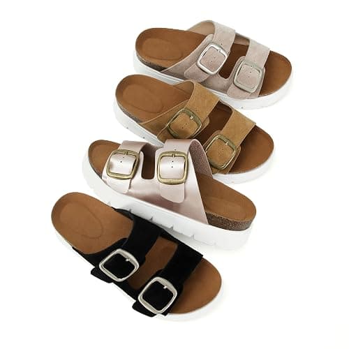 Gengzai Genuine Leather Platform Sandals for Women Comfortable Summer Beach Slides Sandals with Double Adjustable Buckle thumbnail 7
