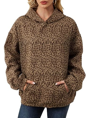 Eutten Womens Camo Hoodies Maple Leaf Print Oversized Hooded Sweatshirt Fleece Pullover Sweatshirts Long Sleeve with Pocket - Small - Leopard Khaki