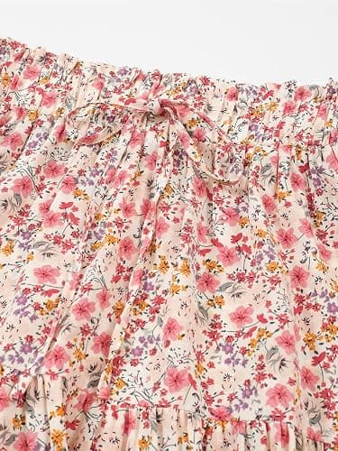 MSLG Women's High Elastic Waist Midi Skirt Casual Summer Trendy Tie Front Flowy Ruffle Floral Print A line Skirts 626 thumbnail 4
