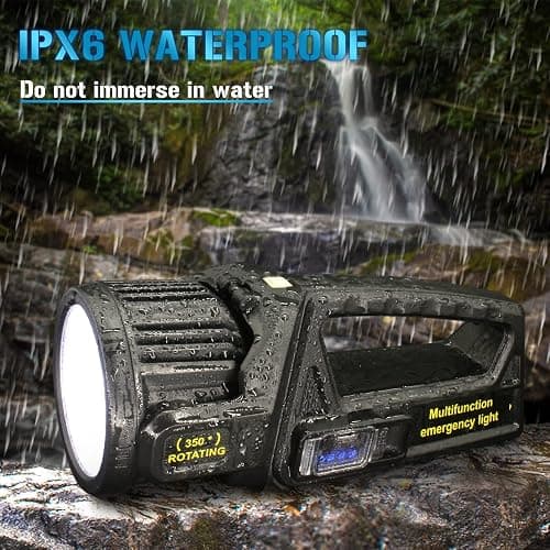 JSKNB Spotlight 3000000 Lumens, 9 Modes Rechargeable Led Spotlight Flashlight with 350° Rotate Head, Super Bright Spot Lights Outdoor Handheld, IPX6 Waterproof Solar Flashlight As Seen on TV, XX-Large thumbnail 7