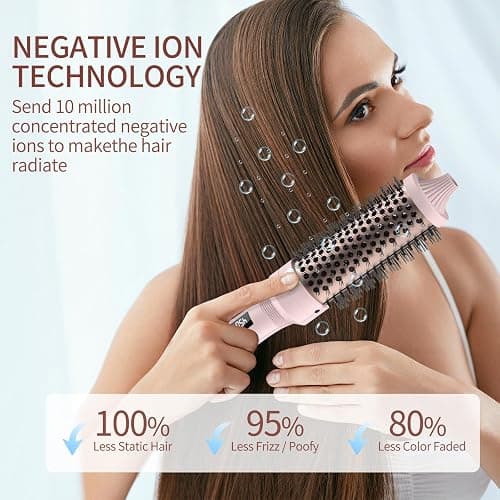 K&K 1 1/2 Inch Ceramic Tourmaline Ionic Heated Round Brush Curling Brush Creates Blowout Look -Creates Root Volume & Loose Curls Volume Curls Dual Voltage Hair Styling Tool (Pink, 1.5 Inch) thumbnail 3