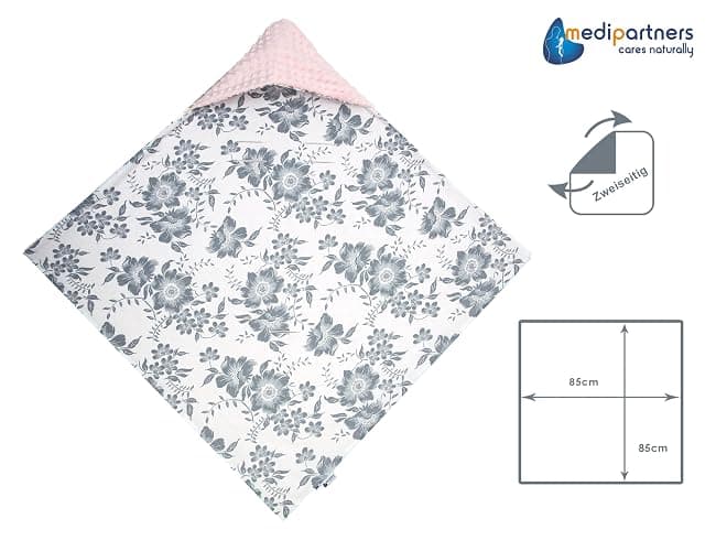 Medi Partners Einschlagdecke Baby Babyschale 100% Baumwolle für Sommer 85x85cm Kinderwagen Kuscheldecke universal Baby Decke Einschlagdecken Babydecke Buggy Autositz (Berry mit rosa Minky) - Berry mit Rosa Minky - 85x85cm thumbnail 3