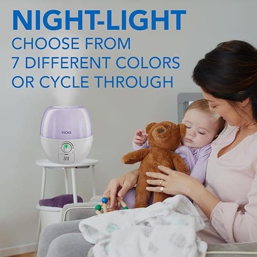 Vicks 3-in-1 SleepyTime Humidifier, No. 1 Brand Recommended by Pediatricians*. Cool Mist Humidifier with Night-Light, and Essential Oil Diffuser for Baby and Kids rooms. Visible Cool Mist, White. thumbnail 6