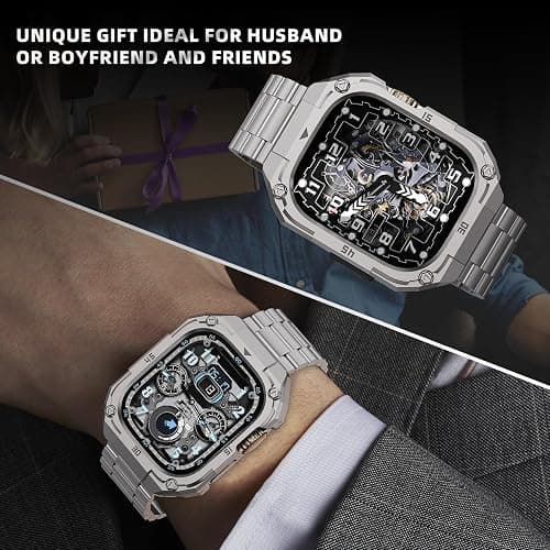 Formal Stainless Steel Band/Case Compatiable for 45mm Apple Watch Band for Men,Metal Apple Watch Bumper Case with Strap for iWatch Band Series 9 8 7,Titanium thumbnail 3