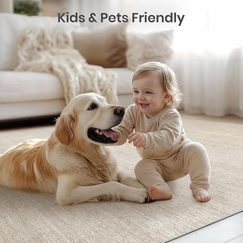Valenrug Washable Rugs 7x9 - Stain Resistant 7x9 Area Rugs for Living Room, Non Slip Backing Printed Rugs for Bedroom, Folable Machine Washable Area Rug (7'x9', Beige) thumbnail 8