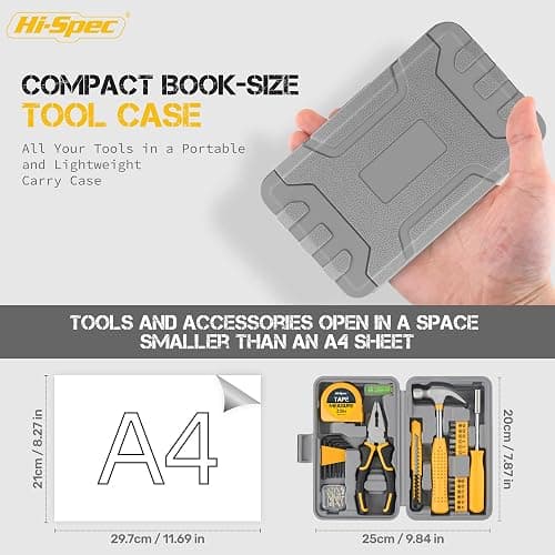 Hi-Spec Small Tool Kit Compact Set for Home and Office DIY, 25-Piece Yellow Mini Tool Box for Basic Household Repairs, Starter Toolkit in a Portable Toolbox Case. thumbnail 3