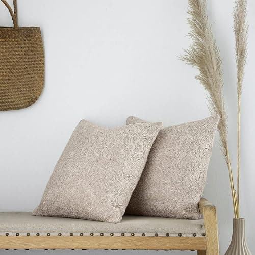 FIOUOVO Textured Farmhouse Throw Pillow Covers 20x20 Decorative Pillows for Bed Couch Pillows for Living Room Rustic Pillows Neutral Accent Cushion Cases Set of 2, Beige - Beige - 20" x 20" (Pack of 2) thumbnail 7