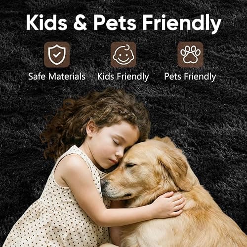 7x10 Extra Large Black Area Rug for Living Room Bedroom Dining Room, Fluffy Shag Soft Plush Furry Carpet Solid Color, Non-Slip Indoor Floor Mat for Kids Home Decor thumbnail 7