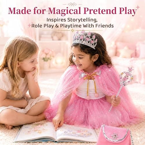 Meland Princess Dress Up Toy for Girls 3-8, Cape & Tutu Set for Girls Gift | Versatile soft cape pairs with skirt or everyday outfits for creative styling, Christmas Birthday gift & Halloween costume thumbnail 7