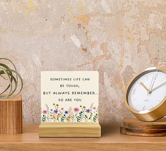 QASHWEY Motivational Desk Decor, Inspirational Desk Decor Floral Wood Table Signs, Inspirational Gifts for Women Friends, Sometimes Life Can be Tough Wooden Plaque with Wooden Stand for Home Office thumbnail 5