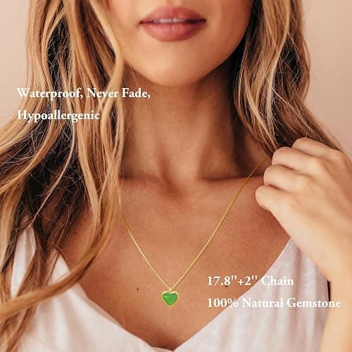 SmileBelle Heart Necklace for Women,Black Tourmaline Protection Red Carnelian Rose Quartz Necklace as Easter Basket Stuffers,Pink Jewelry Moonstone Green Necklaces as ST Patricks Day Jewelry for Women thumbnail 6