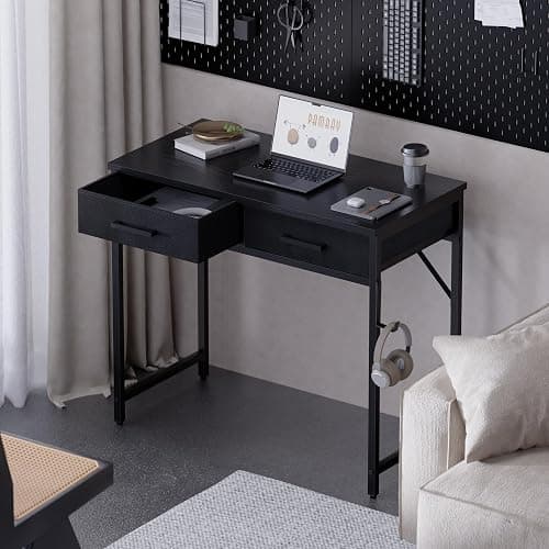 Pamray 32 Inch Small Computer Desk with 2 Drawers for Bedroom Study Writing Home Office Table for Small Spaces Black thumbnail 2