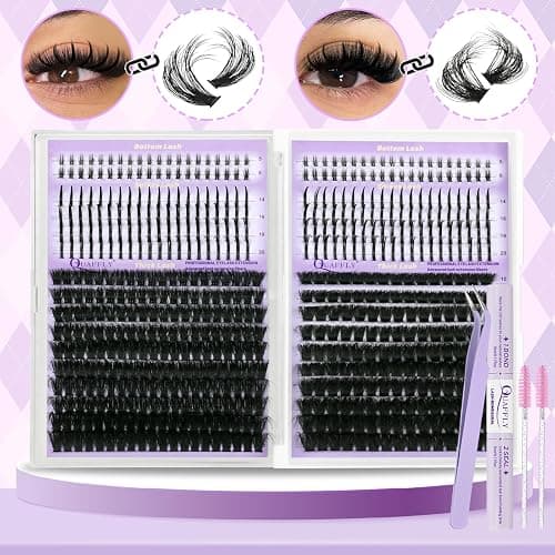 DIY Lash Extension Kit 100D+150D Volume Lash Clusters with Spikes Lash Extension Kit Bottom Lashes Wispy Cluster Eyelash Extensions Kit with Lash Bond and Seal Tweezer Brush Easy To Apply thumbnail 5