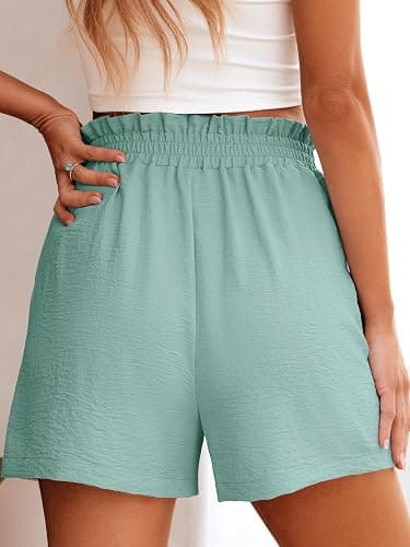 ANRABESS Women Summer Casual Shorts Elastic High Waisted Wide Leg Cute Dressy Beach Shorts 2025 Fashion Vacation Outfits - Mint Green - Medium thumbnail 4