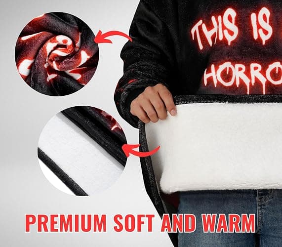 Huglanket Horror Movie Gifts for Horror Movie Lovers, Wearable Blanket Hoodies for Adults, Oversized Flannel Hooded Blankets, One Size Fits All thumbnail 4