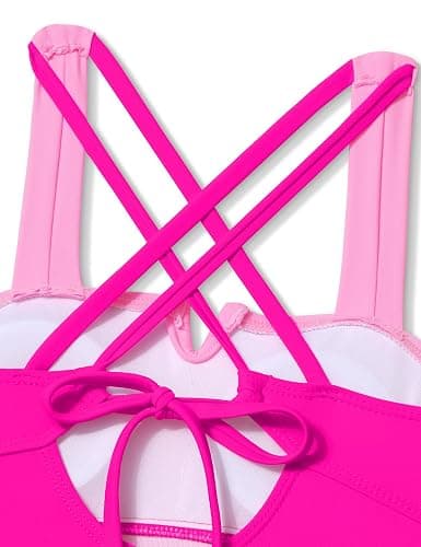 Shallmu Girls One Piece Swimsuits Color Block Dual Crossback Straps with Cover Up Skirt Girl's Swimwear 9-16Y thumbnail 6