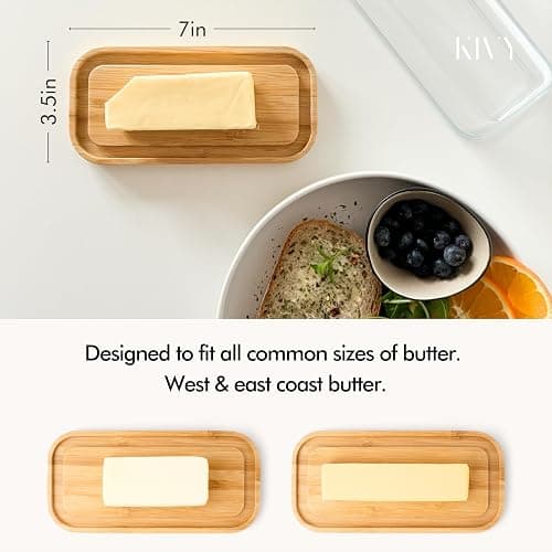 KIVY Glass butter dish with airtight lid that keeps butter soft - For countertop and refrigerator door shelf - Butter tray with lid fridge - Butter holder for counter - Covered butter dishes thumbnail 2