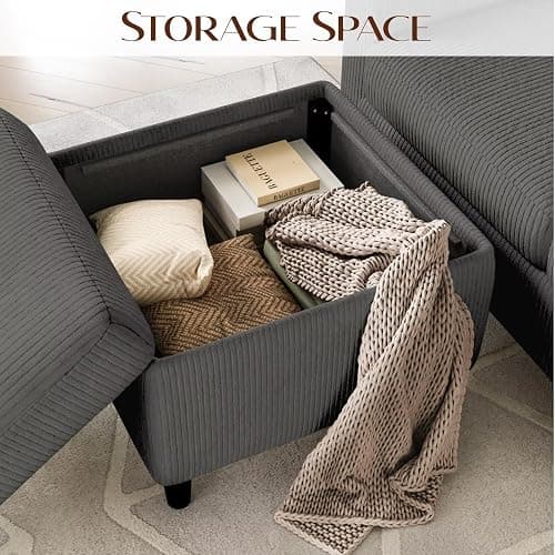 POYISOU Convertible Sectional Couches for Living Room, 3 Seats L Shaped Sofa with Storage Ottoman and 2 Cup Holders, Modern Corduroy Couch Small Sofas for Small Space Apartment Office, Dark Grey thumbnail 3