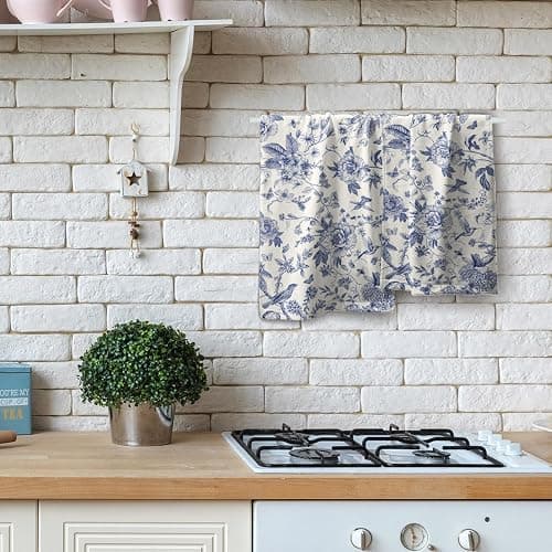 Giwawa Chinoiserie Flowers Hand Towels Blue Leaves Decorative Bath Towel Set of 2 Soft Absorbent Towel for Kitchen Guest Room Bathroom Gym Decor - Blue Chinoiserie Flower thumbnail 8