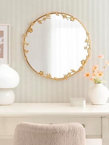 Kate and Laurel Rosella Modern Ornate Round Wall Mirror, 26 Inch Diameter, Gold, Circle Mirror with Floral Detailing for Use as Bathroom Mirror for Over Sink or Cute Dorm Room Decor thumbnail 2