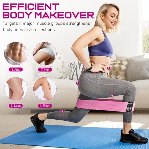 Resistance Bands for Working Out, Fabric Exercise Bands for Legs and Butt, Workout Bands for Women and Men, Booty Band for Yoga Starter Set, Pilates, Rehab, Fitness and Home Workout thumbnail 3