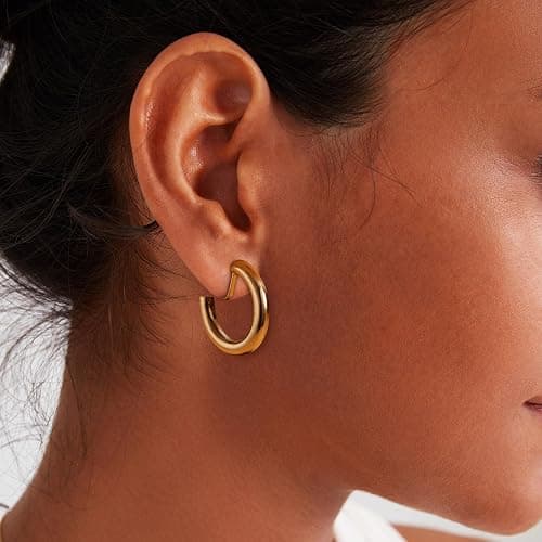THUNARAZ 9 Pairs Clip on Earrings for Women 14K Gold Plated Chunky Hoop Clips Earring Trendy Clip on Hoop Earrings for Women Non-Pierced Fake Jewelry thumbnail 4