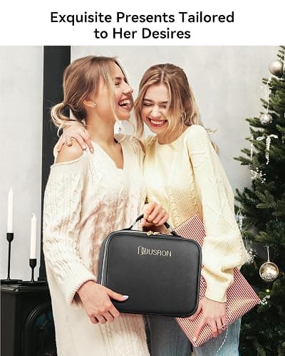 JUSRON Travel Makeup Bag With LED Mirror,Train Case with Light up Mirror, Portable Makeup Artist Organizer Bag with Adjustable Dividers (Black, Large) thumbnail 7