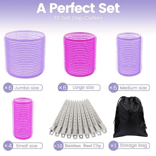 33 Piece Hair Rollers set, Self Grip Hair Rollers for Long Medium Short Hair, ELASO Large Medium Hair Curler （22 Rollers + 10 Stainless steel Clip +1 Storage Bag） thumbnail 2