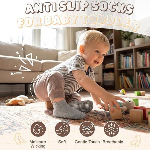 GRPSKCOS Non Slip Toddler Socks 15 Pairs Toddler Grip Anti Skid Low Cut Socks for 1-7 Years Boys Girls thumbnail 5