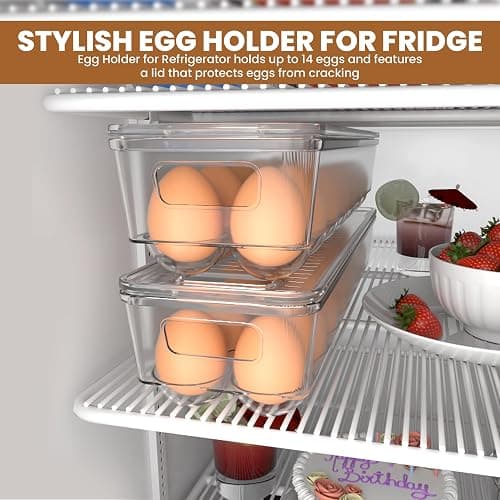 Utopia Home Egg Container With Lid and Handle for Refrigerator Organization- Pack of 2 - Clear Stackable Egg Holder for Kitchen or Pantry Organizers and Storage thumbnail 5