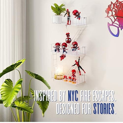 Fire Escape Wall Shelf – New York Decorative Floating Shelf – Wall Art Ladder Shelf – White Metal Trinket Shelves for Bedroom, Living Room, Home, Storage and Display (3-Tier) thumbnail 9