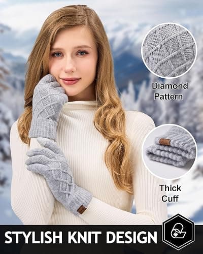 REACH STAR 2 Pairs Winter gloves for women Touch screen Elastic Thermal knit Lining Warm Gloves for Cold weather thumbnail 5