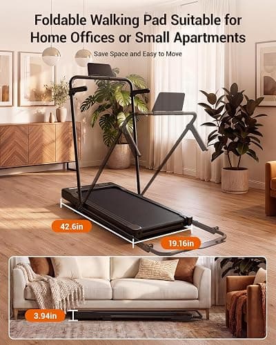 Superun Walking Pad with 6% Incline, Under Desk Treadmill, 3 in 1 Portable Treadmills for Home with Remote Control LED Display, 2.5 HP Quiet Mini Treadmill for Office Home Use, 300 Lbs Capacity thumbnail 7