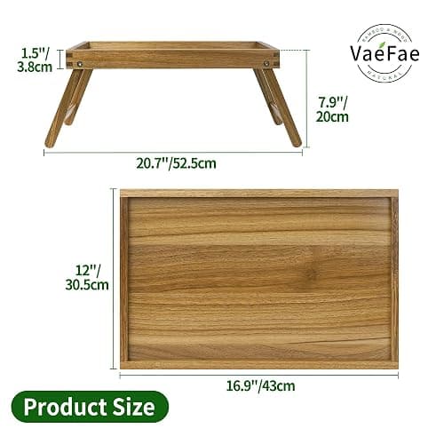VaeFae Acacia Bed Table Tray, Wooden Breakfast Tray with Folding Legs, Bed Tray for Eating and Laptop, Eating Trays for Bedroom thumbnail 3