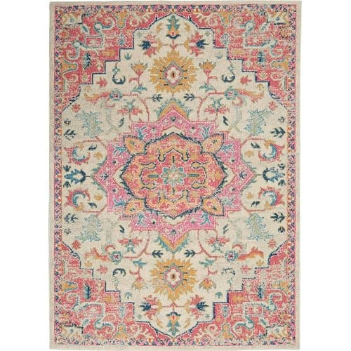 Nourison Home Passion Ivory/Pink 3'9" x 5'9" Area Rug, Boho, Moroccan, Bed Room, Living Room, Dining Room, Kitchen, Easy Cleaning, Non Shedding, (4' x 6') - Image 1