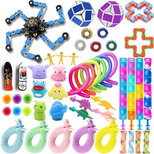 SINZUX Fidget Toys Pack, 50 Pcs Sensory Fidget Toys Set, Stress Anxiety Relief Squishy Fidget Toy for ADHD Autism Autistic Kids Adults, Party Bag Fillers Birthday Gifts for Teen Children Adult - Image 1