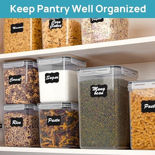 Vtopmart 10 PCS Flour and Sugar Storage Container, Large Airtight Food Canisters with Lids for Kitchen, Pantry Organization, BPA Free, Black thumbnail 7