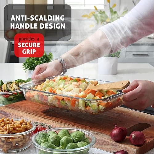 Nestl 8pc Glass Baking Dishes for Oven, Glass Food Storage Containers with Lids, Leakproof Casserole Dishes for Oven with Lid, Cooking, Microwave Oven Freezer Safe Bakeware, 9x13 Lasagna Pan Black thumbnail 4