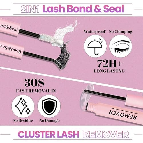 Qiveaory DIY Lash Extension Kit with 720pcs Lashes Clusters,1X/2X Magnification Compact Mirror with Light,Lash Bond and Seal,Eyelash Remover Tweezers Applicator Mascara Brush(10-18mm,30-60D Curl) thumbnail 4