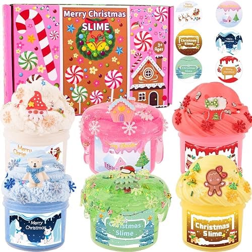 Christmas Stocking Stuffers for Kids-6 Pack Fluffy Slime Set, Xmas Gift Toys Kit, Party Favors, Goodie Bag fillers, Halloween Slime, Classroom Rewards for Teens Girls Boys Ages 4 5 6 7 8 9 10 11 12 - Image 1