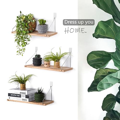 MITIME Floating Shelves Set of 3 Rustic Solid Wood Floating Shelf Wall Storage Shelves for Living Room, Bedroom, Bathroom, Kitchen Laundry, Office,no Drill Shelf(Light Color L+L+L) thumbnail 6