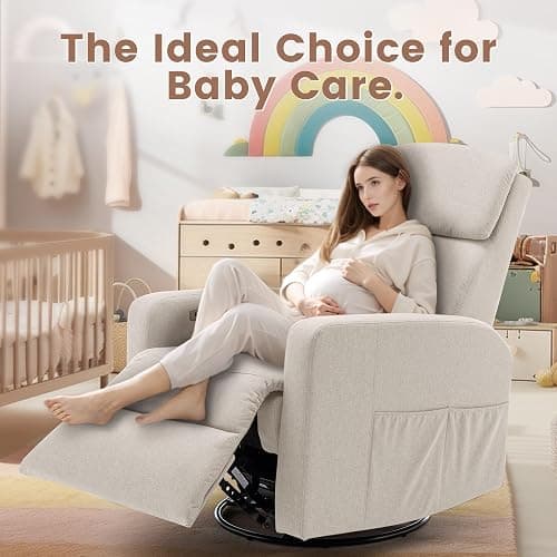 Korser Power Swivel Recliner Chairs for Adults, Electric Glider Rocking Chair Nursery, Glider Recliner Nursery Chair with Classified Side Pocket, Nursery Rocking Chairs with USB and Type-C Ports thumbnail 9
